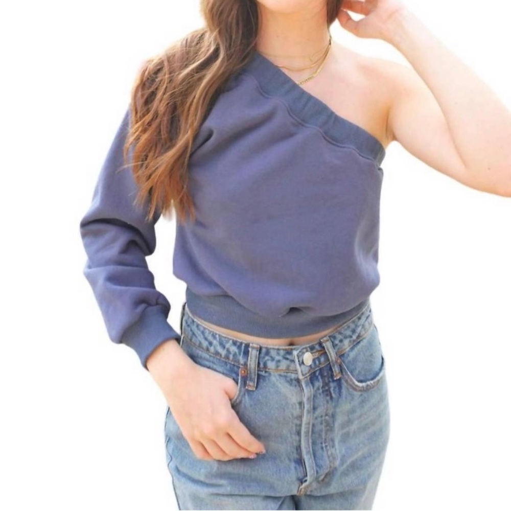 The Vintage Shop Navy One Shoulder Sweatshirt